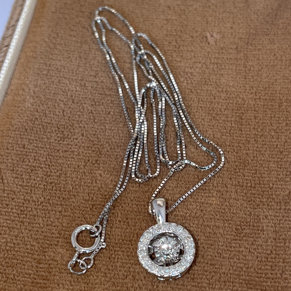 Solid 10K White Gold Natural Diamond Halo Rhythm Motion Necklace (not 14K )